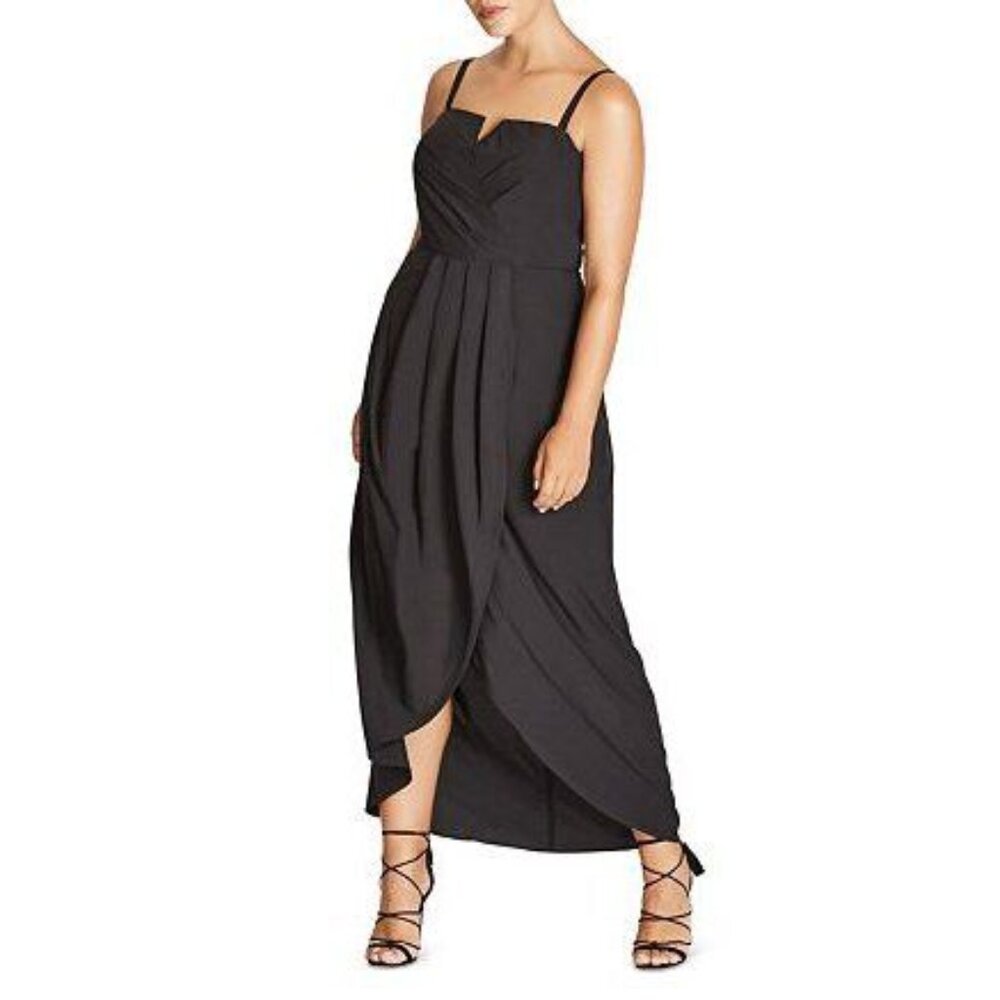 City Chic Women's Romantic Drape Maxi Dress in Black, Size 22
